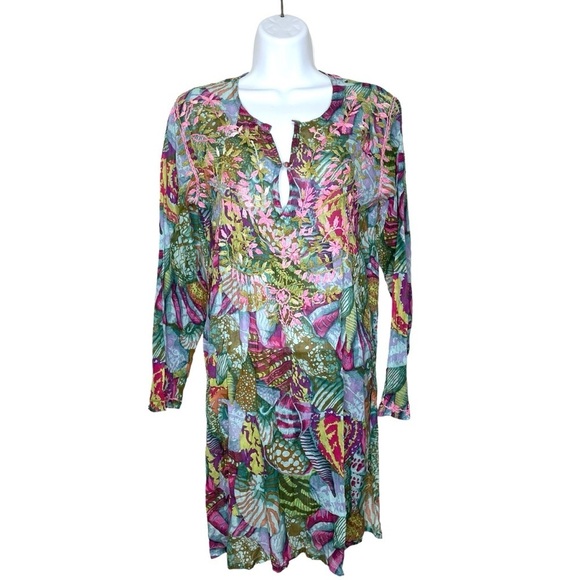 NWT Raj Floral Embroidered Boho Tunic Cover Up Multicolor Medium - Picture 1 of 14